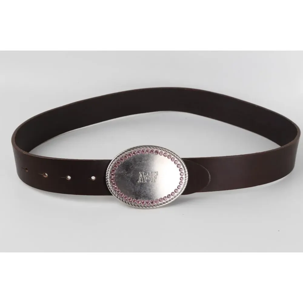 Abercrombie & Fitch Y2K Vintage Brown Leather Belt Pink Rhinestone Oval Buckle S